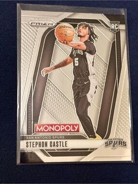 Stephon Castle Basketball Card San Antonio Spurs Monopoly Panini Rookie Card